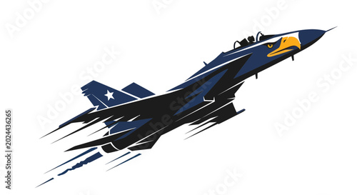 Canvas Print Modern Fighter Jet Ascending with Eagle Emblem and Speed Lines