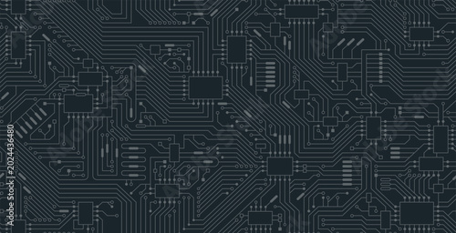 Tableau sur toile Seamless computer circuit wallpaper on a black background.