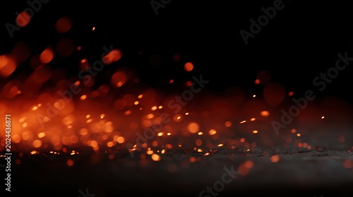 Fire embers and sparks on black background, abstract particles