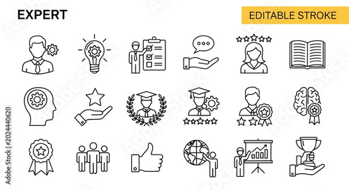 Obraz na płótnie Illustrative line icon set for professional expertise and development, represent