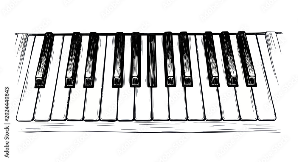 Fototapeta premium Piano Keyboard Sketch - Black and White Musical Instrument Keys