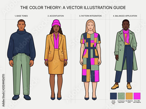 Bilde på lerret Fashion Color Theory Vector Guide: Professional Styling and Color Palette Infogr