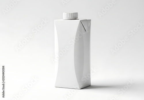 Isolated blank white juice carton with cap, cardboard packaging mockup for branding, product display, beverage industry