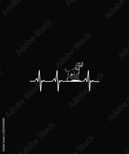 Dog standing on ecg heartbeat line