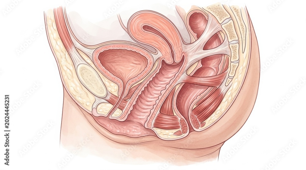 Fototapeta premium This diagram illustrates the female reproductive systems anatomy, aiding medical education in gynecology.