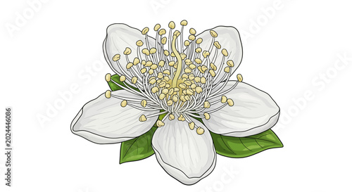 Obraz na płótnie Detailed illustration of a delicate white flower with stamen and pistil
