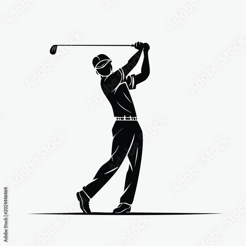 Cuadro en lienzo Title silhouettes golf player swinging club action vector illustration with silh
