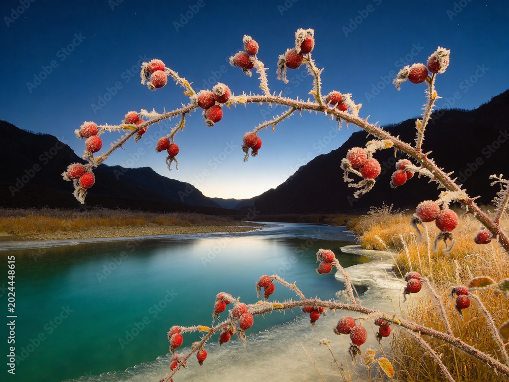 Fototapeta premium Autumn in Altai Republic: Golden Larch Forests and Alpine Streams