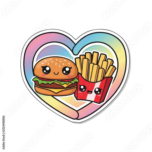Tableau sur toile Cartoon burger and fries smiling.