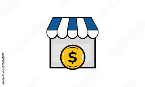 Online Store Shopping Icon with Dollar Coin for Ecommerce Business