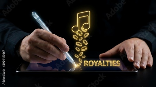 Digital Music Royalties Concept with Stylus and Tablet.