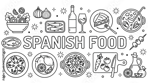Foto Spanish food and cuisine elements set for menu design templates.