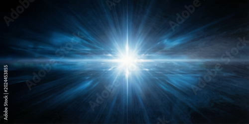 Schilderij op canvas An abstract blue space background features a bright star burst of light and ener