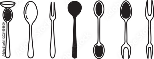 Tableau sur toile Hand drawn sketch of various types of spoons icons Vector