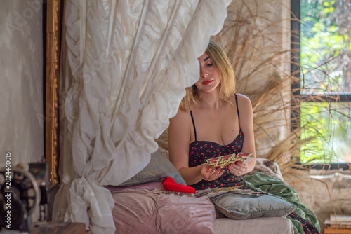 Slika na platnu Elegant Woman Tarot Reader in Vintage Bohemian Interior