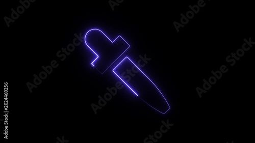 Neon blue glowing eyedropper tool icon a digital outlined in a light effect on solid black background