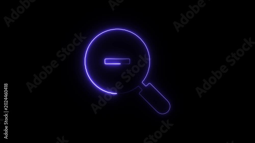 Neon glowing blue zoom out magnifying glass icon on black background a digital of a with minus symbol