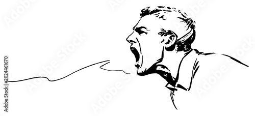 Fotografie Man screaming loudly with intense emotional expression in sketchy ink style