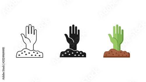 Tableau sur toile Zombie hand emerging from ground icons with emerging halloween illustration appr