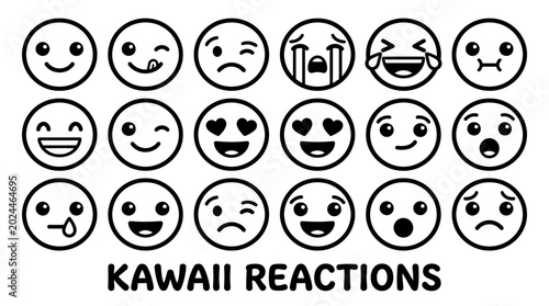 Foto Kawaii Reactions Emoji Faces.