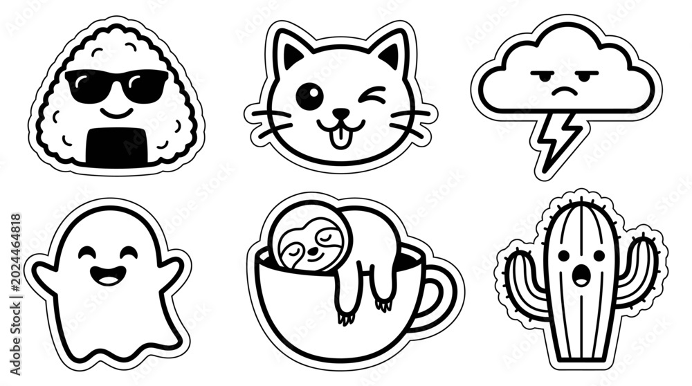 Fototapeta premium Cute cartoon animal and food stickers.