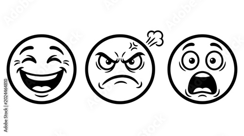 Quadro su tela Black and white emoticon face icons.