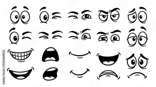 Foto Collection of various cartoon facial expressions.