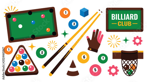 Obraz na płótnie Billiard table game with balls cues and equipment.