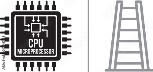 Tableau sur toile CPU microprocessor icon and ladder vector graphic with computer chip symbol and
