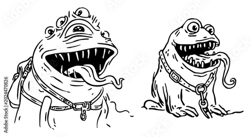 Bild auf Leinwand Grotesque monster creatures with multiple eyes and big tongues character sketch