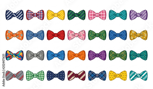 Fotografie Colorful Bow Tie Collection Fashion Accessory Vector Illustration Set