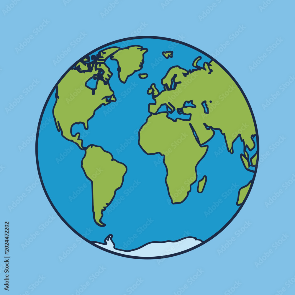 Naklejka premium Globe Illustration Showing Continents and Oceans Against Light Blue Background