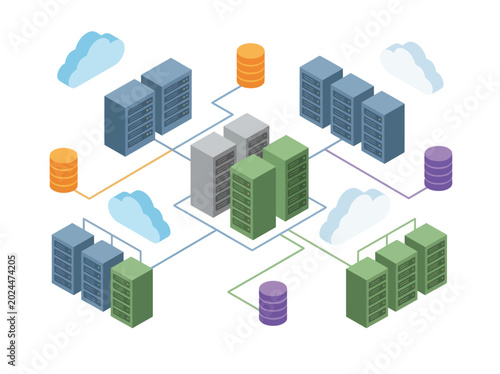 Fotografija Modern Data Center Network Infrastructure With Servers and Clouds