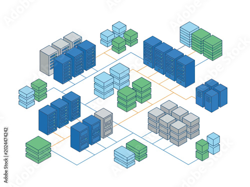 Obraz na plátně Abstract network of servers and data storage units.