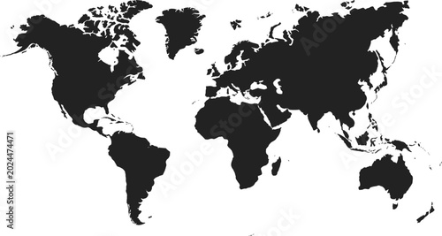 Photos World map silhouette, global continents outline, black vector earth illustration
