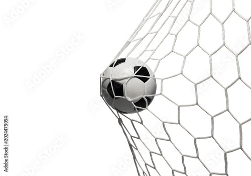 football Hitting the Goal Net – Scoring Moment on White Background