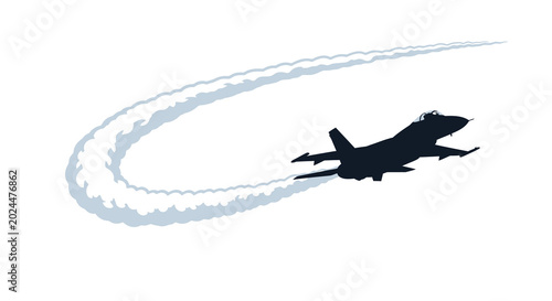 Фотография jet aircraft in flight with vapor trail dark silhouette