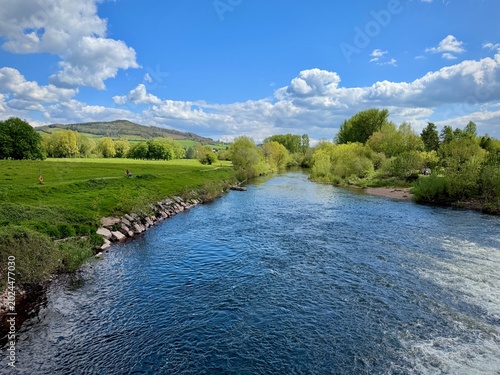The River Usk at Abergavenny, South Wales, U.K. 