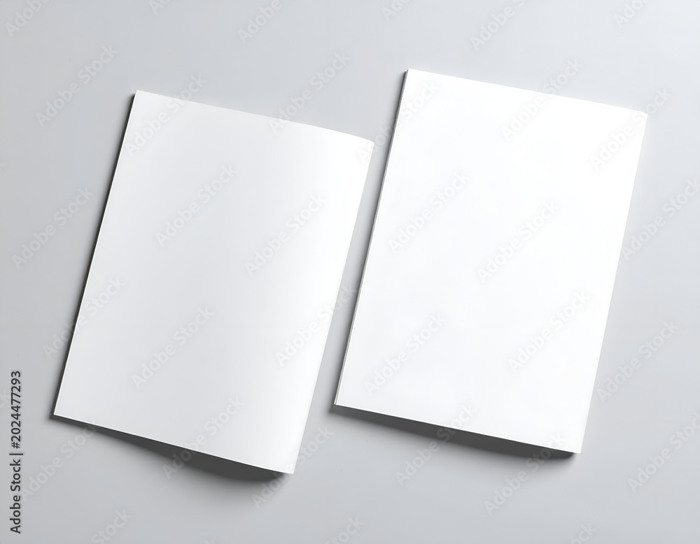 Fototapeta premium Blank White Brochure Mockup on a Light Gray Background.