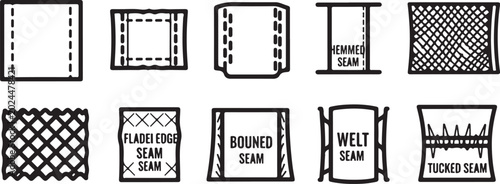 Foto Collection of seam patterns including flat felled and welt seam designs Vector