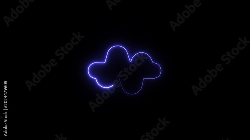 Glowing blue neon four leaf clover on black background