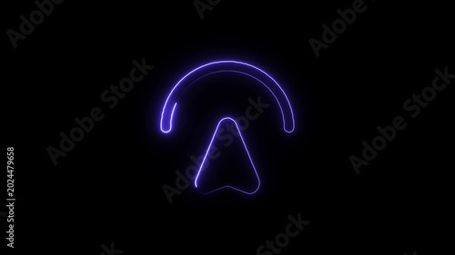 Neon blue glowing arrow pointing down on black background