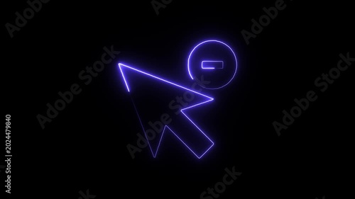 Neon purple cursor with minus sign in circle on black background