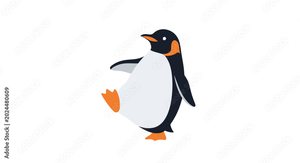 Fototapeta premium Walking king penguin in flat design style isolated on white