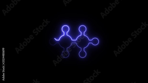 Glowing blue neon molecule structure on dark background
