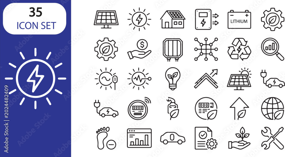 Fototapeta premium Minimalist energy and sustainability icons set for modern projects