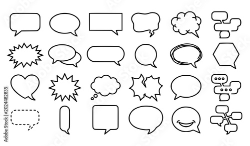Comic Speech Bubble Hand Drawn Outline Icon Set