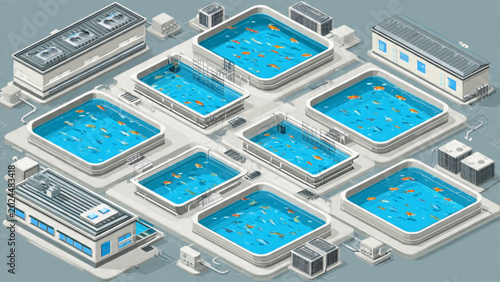 Billede på lærred Modern indoor swimming pools with clear blue water in sleek recreational facilit