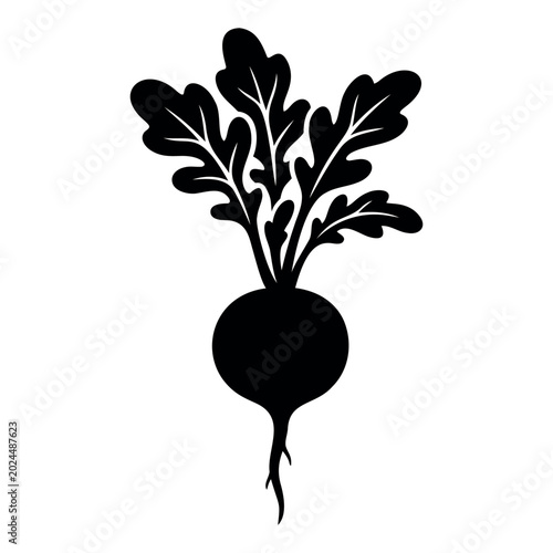  Radish black vector illustration silhouette sticker isolated on white background.