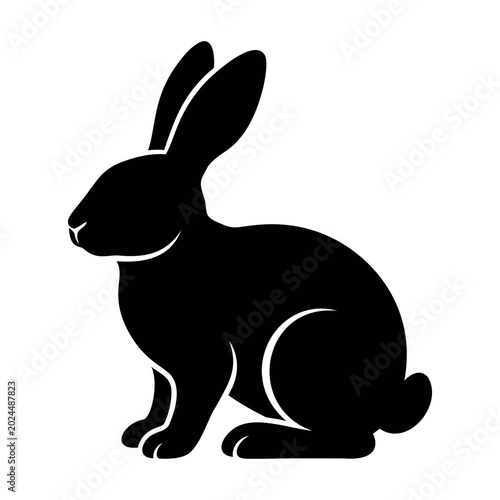  Bunny black vector illustration silhouette sticker isolated on white background.